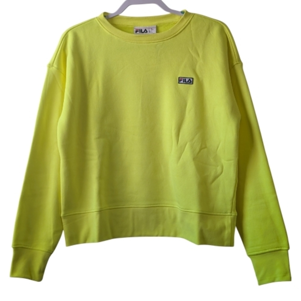 FILA STINA WOMEN'S BRIGHT YELLOW FLEECE LINED CREWNECK PULLOVER SWEATSHIRT SZ L